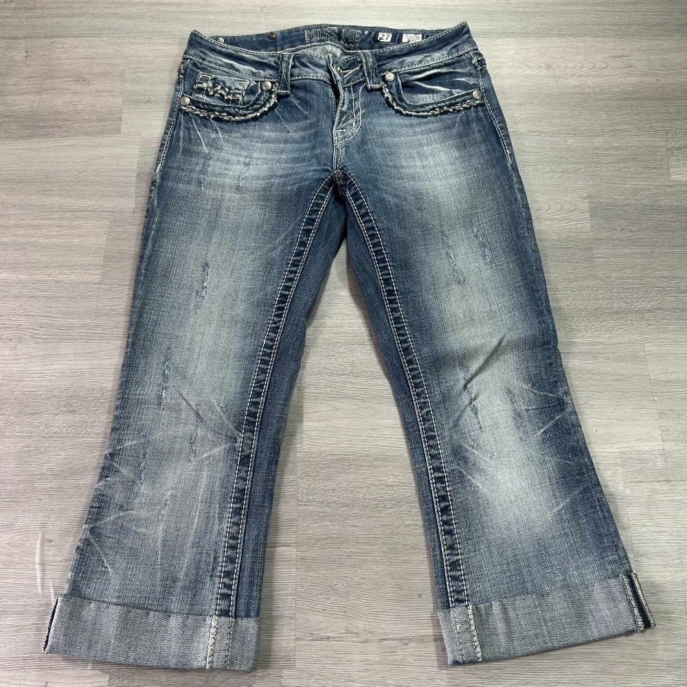 Miss Me Jeans Womens 27 Blue Low Rise Bootcut Embroidered Stretch Denim 27x31
